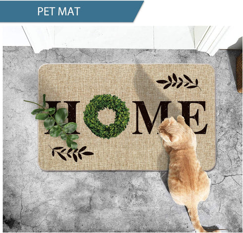 Artoid Mode Home Quote Boxwood Wreath Welcome Decorative Doormat, Daily Holiday Farmhouse Low-Profile Floor Mat Switch Mat for Indoor Outdoor 17 x 29 Inch
