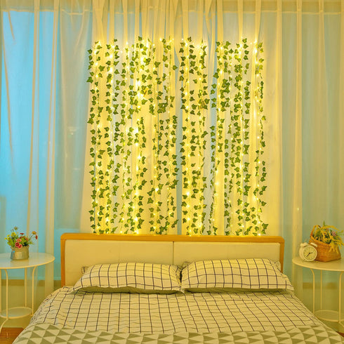 Naidiler 12 Pcs Artificial Ivy Garland Fake Vines with 32 Ft Lights String (100 LED) Decor Faux Green Hanging Plant Greenery for Wall Party Wedding Room Home Kitchen Indoor & Outdoor Decoration