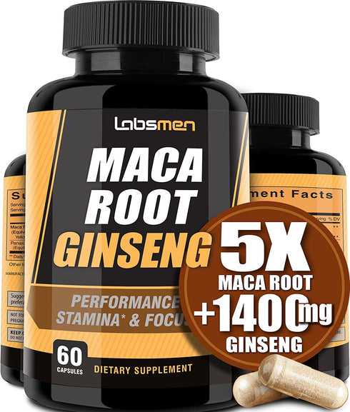 10000mg Maca Root Capsules (w/ Black Maca) + 1400mg Korean Red Panax Ginseng Extract as Maca Root Capsules for Women & Maca Root Capsules for Men for Reproductive Health & Natural Energy (2 Months)