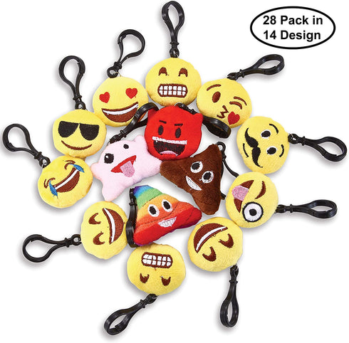 JOYIN 28 Pack Valentines Day Gifts Cards for kids, Valentine's Greeting Cards with Emoji Plush Key-chain Valentine Classroom Exchange Gifts Party Favors