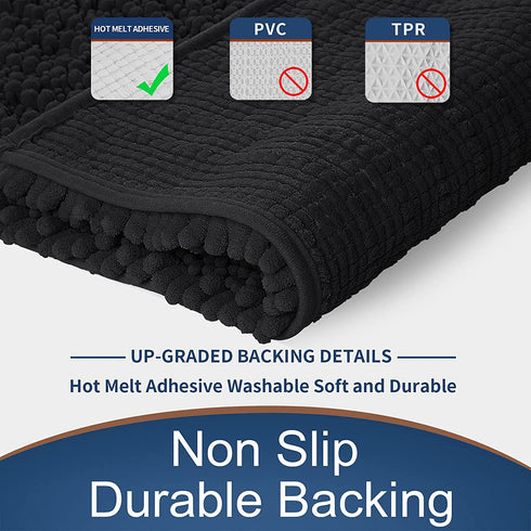 Yimobra Original Luxury Chenille Bath Mat, 24 x 17 Inches, Soft Shaggy and Comfortable, Large Size, Super Absorbent and Thick, Non-Slip, Machine Washable, Perfect for Bathroom, Black