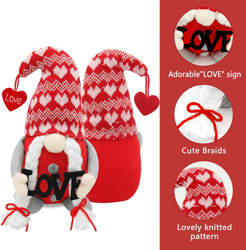 SURCVIO 2 Pack Valentine's Day Gnomes Plush Decorationes, Mr & Mrs Handmade Scandinavian Swedish Tomte Gnome, Valentines Day Decor for Home Tiered Tray Ornaments, Big Valentines Gnomes 10 x 5.5 Inch