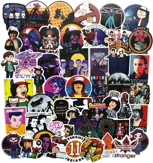YOUTHSTORE 50PCS Stranger Things Movie Stickers Halloween Decorations Laptop Sticker Wardrobe Car Skateboard Motorcycle Bicycle Mobile Phone Luggage Guitar DIY Decal for Teens (Stranger Things 50)