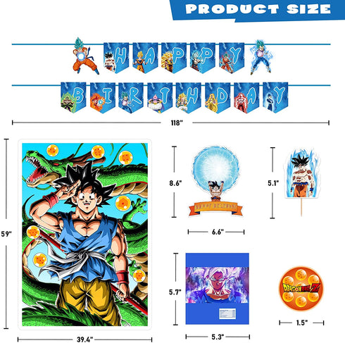 Birthday Party Decorations, 85 Pcs Party Supplies - Backdrop, Banner, Balloon, Cupcake Toppers, Stickers for Anime Themed Party