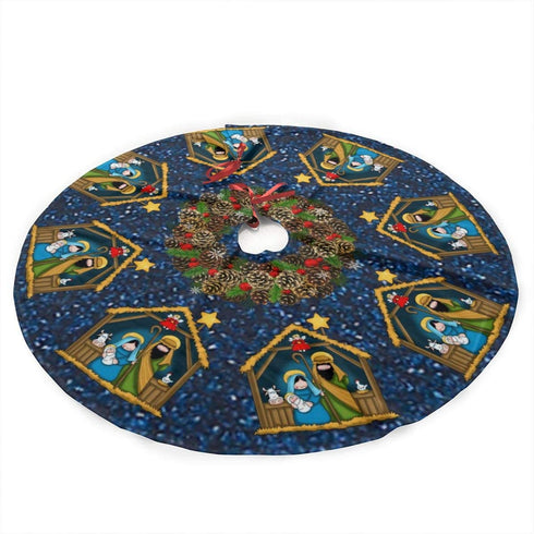 ALASFC Christmas Tree Skirt 35.5 Inch,Nativity Stable Scene Print Rustic Xmas Tree Holiday Decorations