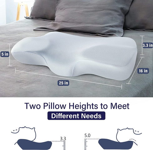 AM AEROMAX Cooling Cervical Memory Foam Pillow, Contour Pillows for Neck and Shoulder Pain Relief, Ergonomic Head Support Sleeping Pillow for Side and Back Sleepers.(Blue)