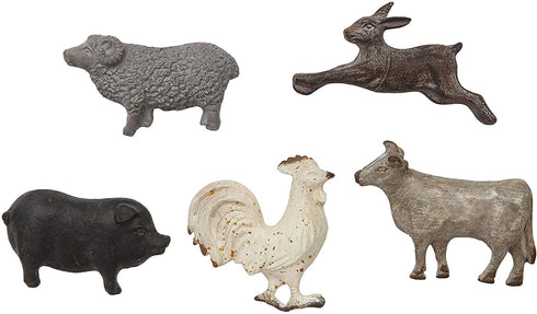 Creative Co-Op Pewter Card (Set of 5 Styles) Animal Magnets, Multicolored, 5 Count