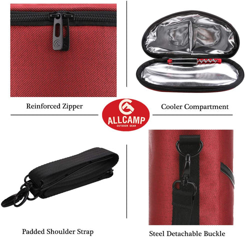 ALLCAMP 2 Bottle Wine Tote Carrier - Insulated Portable Padded Canvas Wine Bag for Travel, BYOB Restaurant, Wine Tasting, Party, Great Christmas Day Gift for Wine Lover?Red