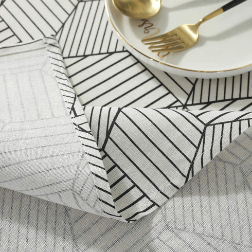 SASTYBALE Rectangle Tablecloth Geometric Style Cotton Linen Table Cloth Dust-Proof Table Cover for Kitchen Dinning Tabletop Decoration (Rectangle/Oblong, 52" x 70" (4-6 Seats), White)