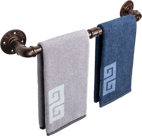 NearMoon Industrial Pipe Towel Bar, Heavy Duty Bathroom Hardware Towel Bar Accessory, Wall Mounted DIY Rustic Iron Bathroom Towel Rack Holder (18 Inch, Bronze)