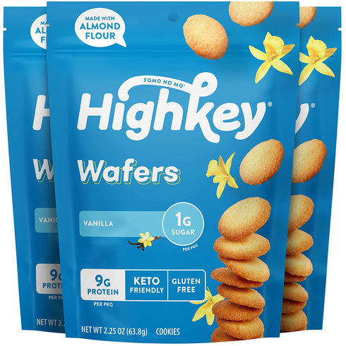 HighKey Gluten Free Vanilla Wafer Cookies - 3 Pack Low Carb Keto Snack Sugar Free Dessert Diabetic Snacks Healthy Diet Friendly Food Sweet for Adults Almond Flour Cookie Zero Sugar Added Protein Treat
