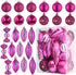 Fuchsia Pink Christmas Ball Ornaments for Christmas Decorations - 24 Pieces Xmas Tree Shatterproof Ornaments with Hanging Loop for Holiday and Party Decoration (Combo of 8 Ball and Shaped Styles)