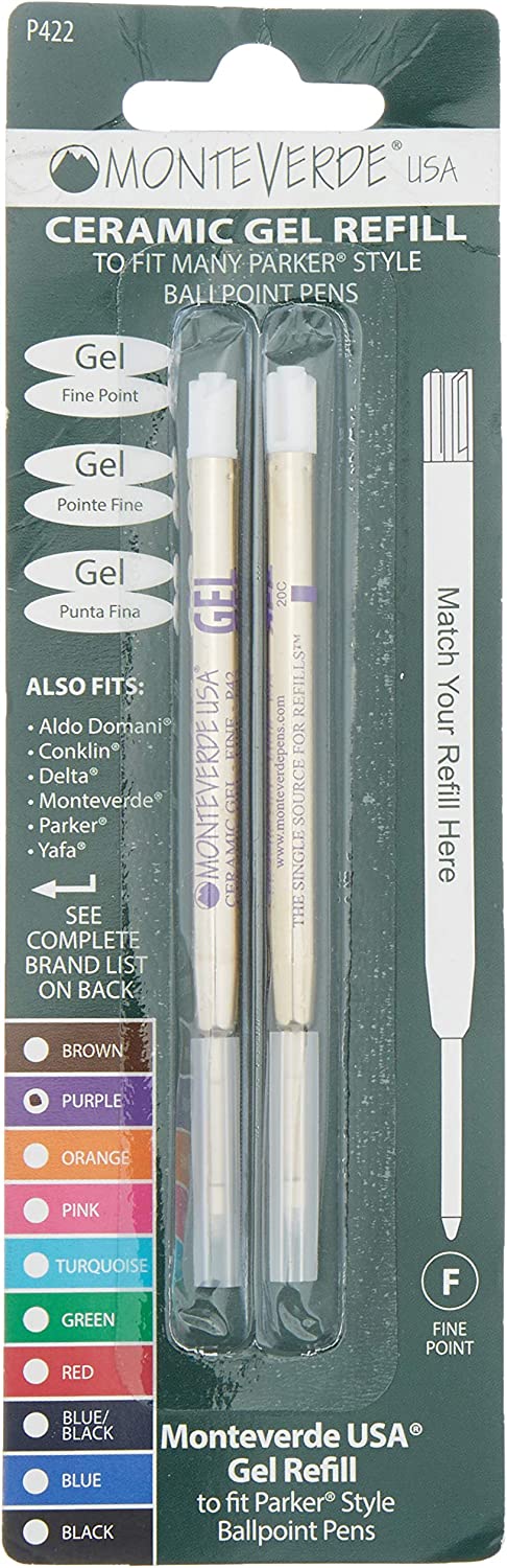 Monteverde Capless Ceramic Gel Purple Refill to Fit Parker Ballpoint Pens, Fine Point, 2/PK (P422PL)