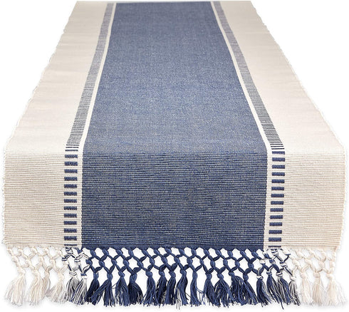 DII Dobby Stripe Woven Table Runner, 13x108-inch, French Blue