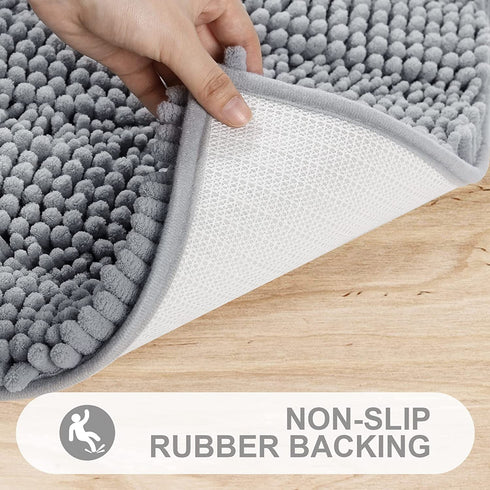 Grandaily Chenille Striped Bathroom Rug Mat, Extra Thick and Absorbent Bath Rugs, Non-Slip Soft Plush Shaggy Bath Carpet, Machine Wash Dry, Bath Mats for Bathroom, 17x24, Grey