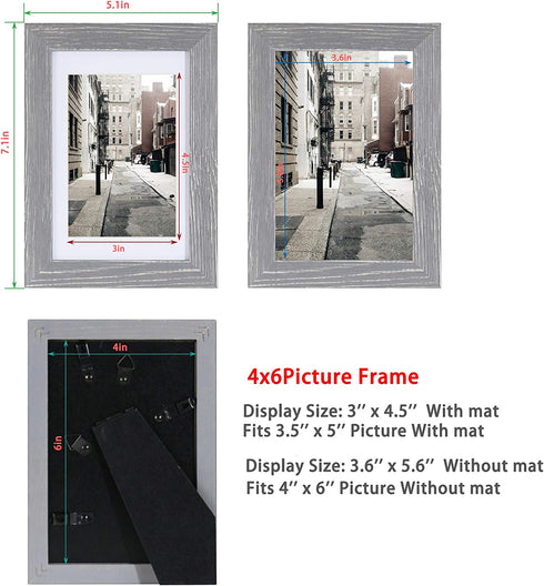 Hongkee 4x6 Picture Frame,Made of Solid Wood and High Definition Glass,Set of 4 Washed Grey(HK012015-SD4X6-WG(4PK))