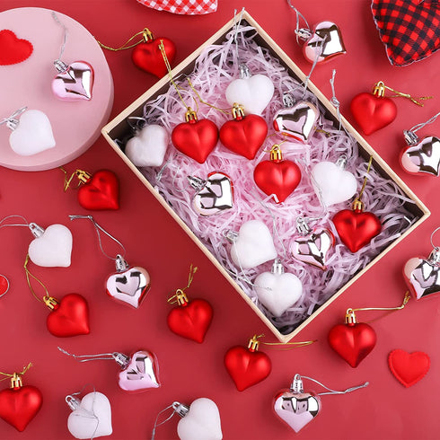 Aneco 36 Pack Valentine's Heart Baubles Heart Shaped Ornaments for Valentine's Day Decoration or Home Decor, 3 Styles
