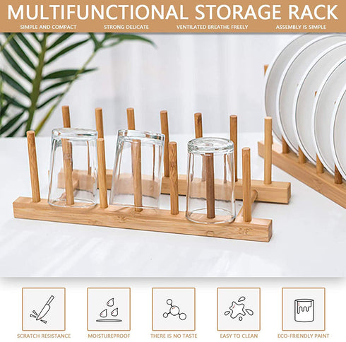 CL1949 Multifunctional Bamboo Wood Dish Rack Drain/Dry/Storage Plate Rack-Standing Kitchen Rack Cabinet Organizer (4 divisions)