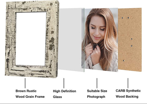 iRahmen 4 Pack 4x6 Rustic Picture Frame Set with High Definition Glass Photo Frame for Desktop Display and Wall Mounting(IR-US002-BW-P4X6(4PK))