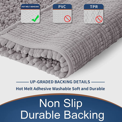 Yimobra Original Luxury Shaggy Bath Mat, 24 x 17 Inches, Soft and Cozy, Super Absorbent Water, Non-Slip, Machine-Washable, Thick Modern for Bathroom Bedroom, Gray