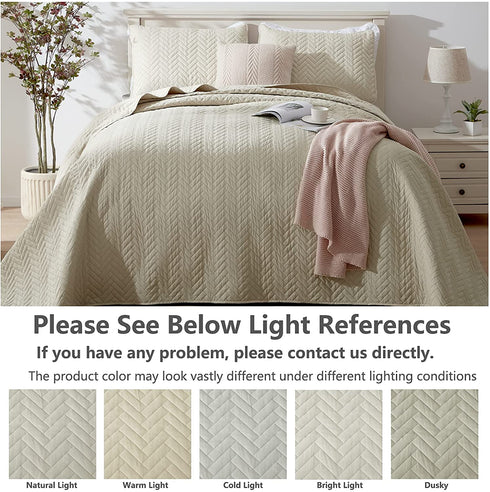 SEMECH Queen Beige Quilt, Queen Sized Bedspread, Beige Bedspread Quilt 3pcs Including 1 Quilt and 2 Shams 100''x106'' (Full / Queen, Sand Beige)