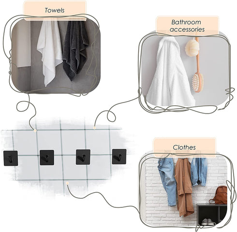 Adhesive Towel Hooks Wall Hooks for Hanging €“ Matte Black SUS304 Stainless Steel Waterproof with Strong Adhesive Tapes €“ 3M Hooks for Bathroom Bedroom Kitchen Closet Cabinet €“ 4 Pack