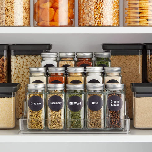 Talented Kitchen 14 Empty 4 oz Square Glass Spice Jars with Lids + Clear Minimalist Spice Labels in 2 Preprinted Chalkboard Styles, Pour/Sift & Coarse Shakers with Airtight Caps, Complete Organization Set