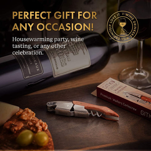 Wine Opener & Waiters Corkscrew-With a Comfortable Rosewood handle Wine And Beer Bottle Opener For Bartenders, Waiters, With A Wine Key Foil Cutter - With a Nice Pouch Included
