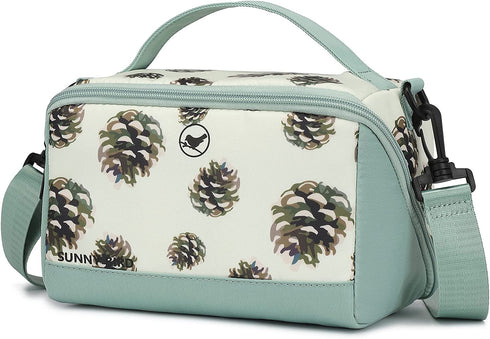 Sunny Bird Small Insulated Lunch Bag Portable Lunch Box Tote for Work and School (Pinecone green)
