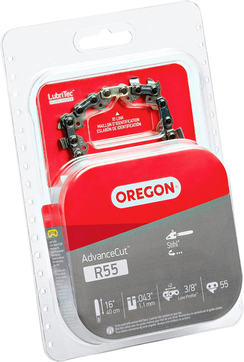 Oregon R55 AdvanceCut Chainsaw Chain for 16-Inch Bar -55 Drive Links low-kickback chain fits several Stihl models
