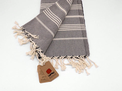 Bazaar Anatolia Slim Line Turkish Towel 100% Cotton Peshtemal Beach Towel 76x38 Thin Lightweight Travel Camping Bath Sauna Gym Pool Blanket Fouta Bridesmaid Gift Quick Dry Towels (Black)