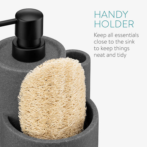 Navaris Dish Soap Dispenser and Caddy - Kitchen Soap Dispenser with Sponge Tray and Brush Holder - Sink Organizer Liquid Soap Pump for Countertop