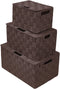 Sorbus Storage Box Woven Basket Bin Container Tote Cube Organizer Set Stackable Storage Basket Woven Strap Shelf Organizer Built-In Carry Handles (Lid Bins - 3 Pack, Chocolate)