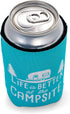 Camco Life is Better at The Campsite Can Sleeve Neoprene Soda or Beer Can Coolie, Fits 12 oz. Cans, Teal Blue and White Retro Camper Theme (53249)
