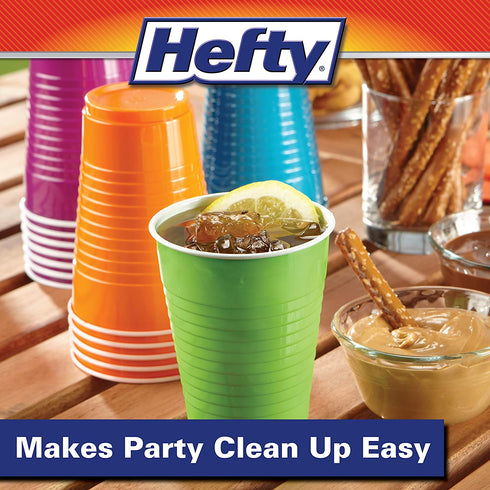 Hefty Party On Disposable Plastic Cups, Assorted, 16 Ounce, 80 Count