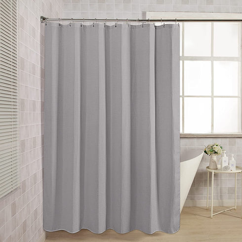 AmazerBath Waffle Shower Curtain, Heavy Duty Fabric Shower Curtains with Waffle Weave Hotel Quality Bathroom Shower Curtains, 72 x 72 Inches (Grey)
