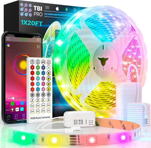 Upgraded 2022 WiFi LED Strip Lights Kit Extra Adhesive 3M Tape - 20 feet 300 LEDs SMD 5050 RGB Light, 44 Key Remote Controller, Flexible Changing Multi-Color Lighting Strips for TV, Room