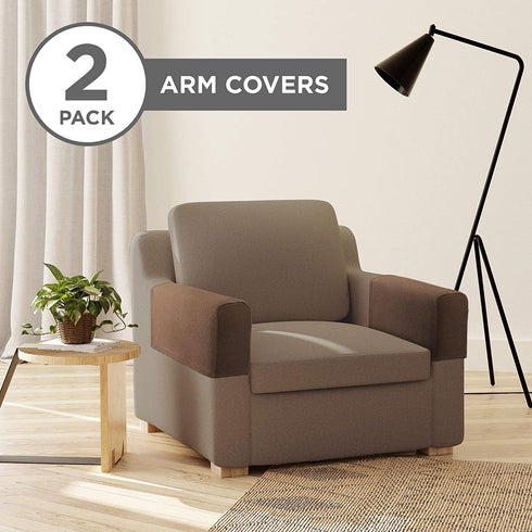 Zenna Home, Chocolate Pixel 2-Piece Stretch Furniture Arm Covers Armrest Protectors