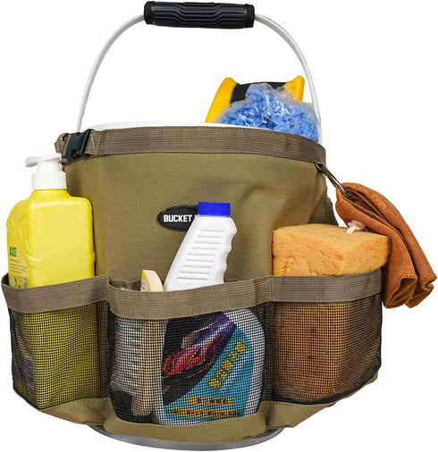 Bucket Idea Bucket Wash Tool Organizer for Garden Tools Fit 3.5 to 5 Gallon Bucket (Khaki)