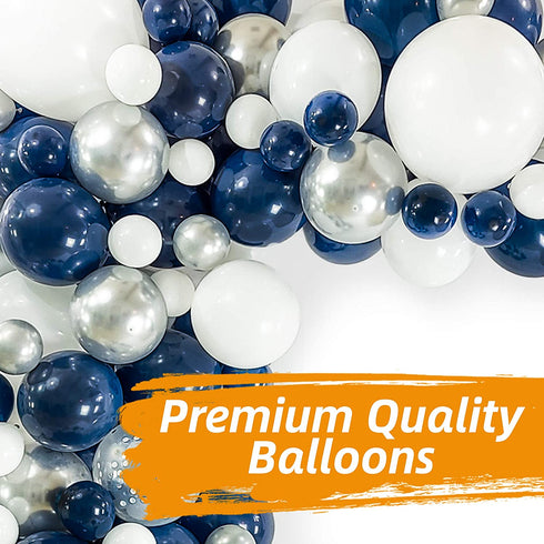 Bloonsy Navy Blue Balloon Garland Kit | Balloon Arch Kit for Baby Boy Shower | 120 Pack | Navy Blue and Silver Balloons