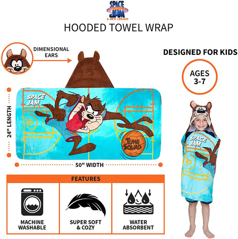 Franco Kids Bath and Beach Soft Cotton Terry Hooded Towel Wrap, 24 in x 50 in, Space Jam 2 A New Legacy