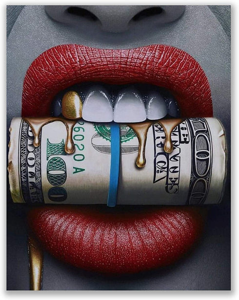 Red Lips Photos- Set of 3 (11 inches x 14 inches) Poster Prints - Diamond Money Gold