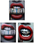 Red Lips Photos- Set of 3 (11 inches x 14 inches) Poster Prints - Diamond Money Gold