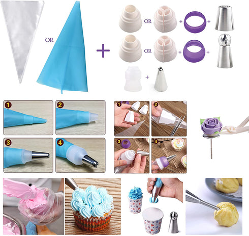 GEMLON Russian Piping Tips Cake Decorating Supplies - 88 Baking Supplies Set - 49 Icing Piping Tips - 3 Russian Ball Piping Tip, Flower Frosting Tips, Bakes Flower Nozzles-Large Cupcake Decorating Kit