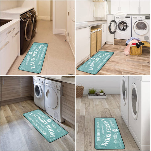 Laundry Room Rug Runner Non Slip Laundry Mats Mudroom laundromat Runner Farmhouse Kitchen Floor Mat Bathroom Laundry Room Decor Accessories( 20 X 47 inch, Teal )