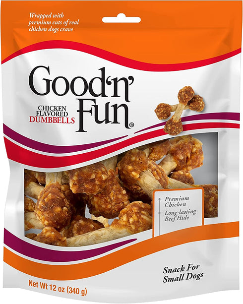 Good ’n’ Fun Chicken Flavored Dumbbells 12 Ounces, Rawhide Snacks for Small Dogs