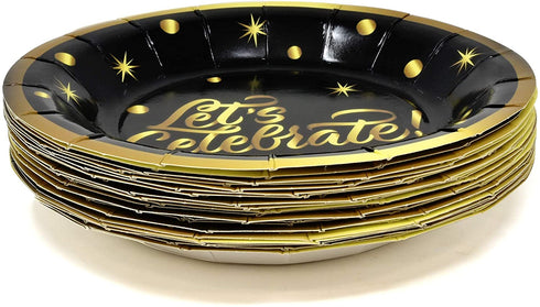 Black & Gold Party Supplies Tableware Set 24 9" Paper Plates 24 7" Plate 24 9 Oz Cups 50 Lunch Napkins for Celebrate Birthday Wedding Retirement Grad New Years Celebration Disposable Dinnerware D©cor
