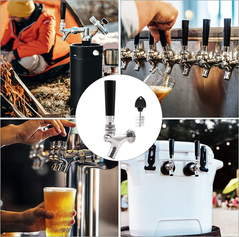 Hgkeke Beer Faucet Stainless Steel Beer Tap Faucet Keg Tap with Beer Faucet Tap Handle, Beer Tap Faucet Plug, Draft Beer Keg Tap Faucet for US Standard Kegerator Beer Tower Beer Shanks Beer Dispensing