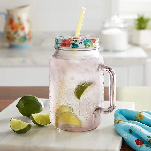The PioneerWoman Sunny Day Mason Jar Drinking Glass With Lid