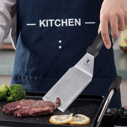 Rivexy Metal Spatula Stainless Steel - 5 Pcs Blackstone Griddle Accessories Kit Including Griddle Scraper - Premium Quality Grill Set for BBQ Accessories - Durable Flat Top Grill Accessories